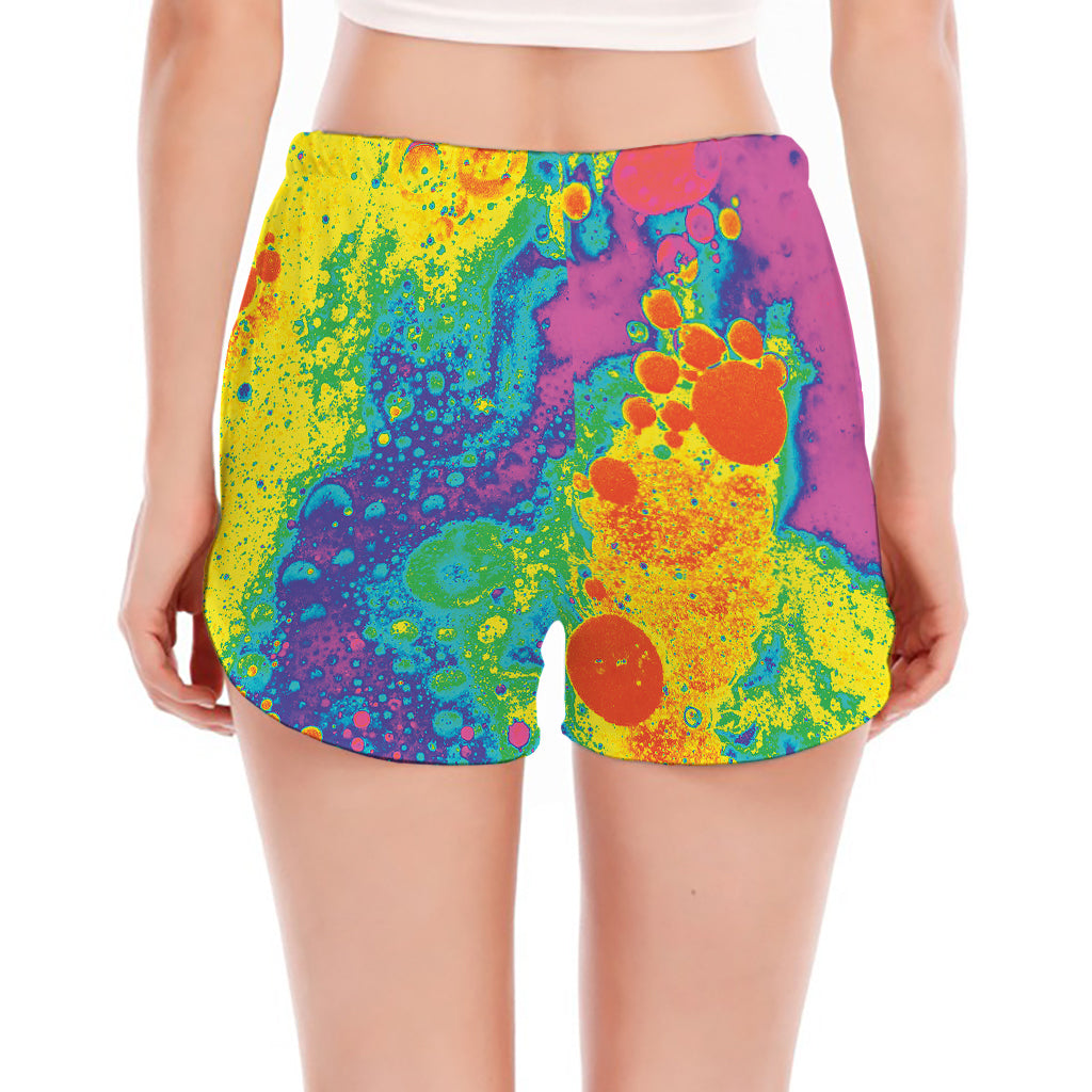 Colorful Acid Melt Print Women's Split Running Shorts