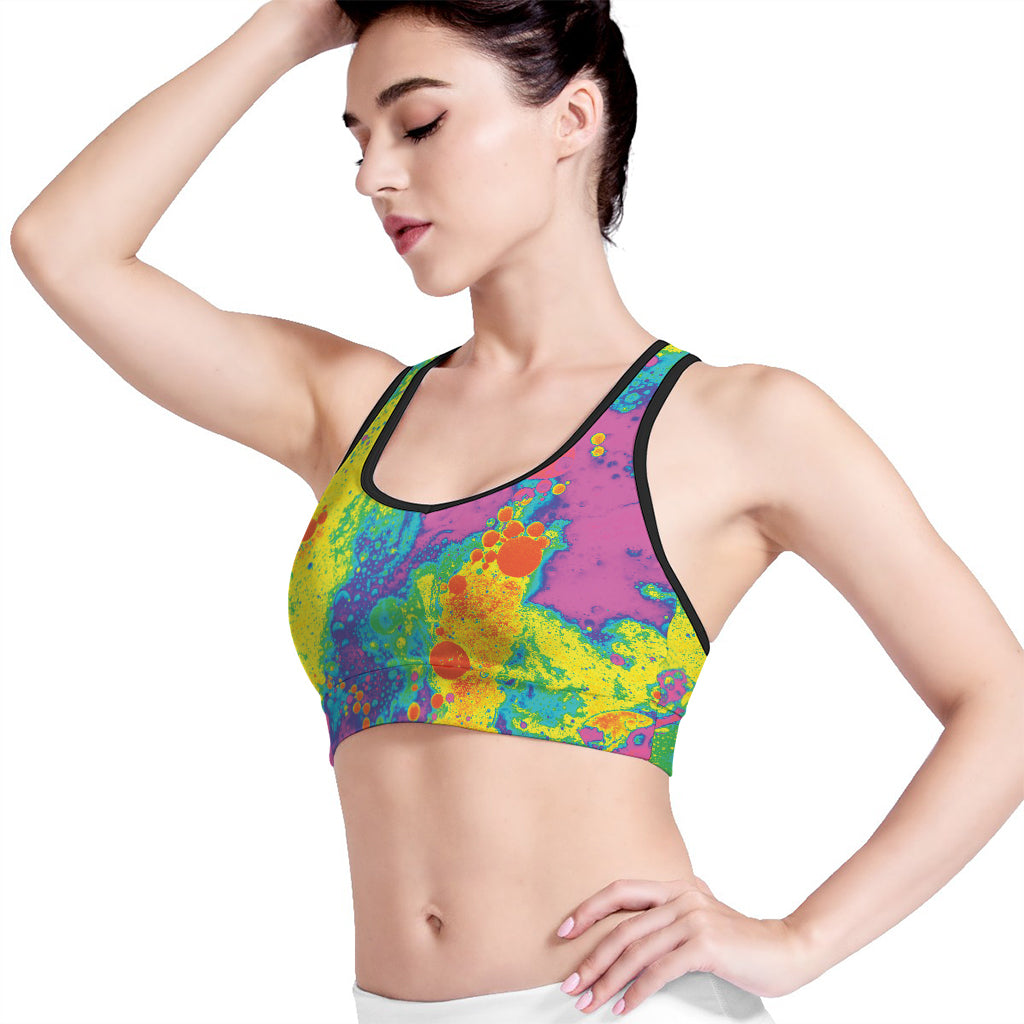 Colorful Acid Melt Print Women's Sports Bra