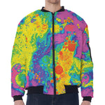 Colorful Acid Melt Print Zip Sleeve Bomber Jacket