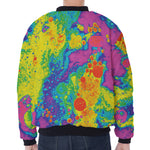 Colorful Acid Melt Print Zip Sleeve Bomber Jacket