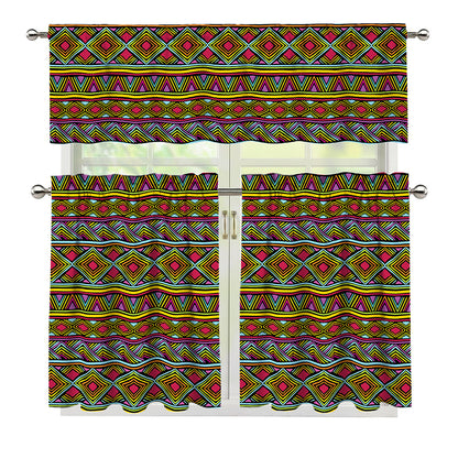 Colorful African Inspired Pattern Print 3 Piece Kitchen Curtains