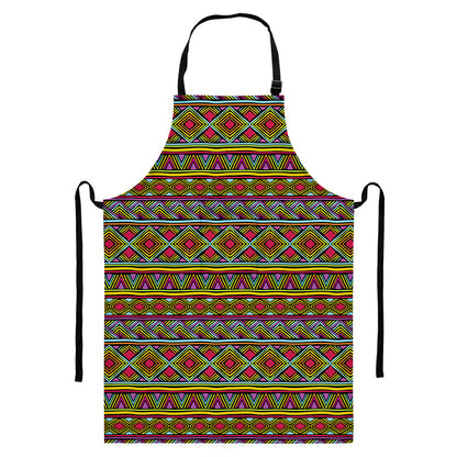 Colorful African Inspired Pattern Print Bib Apron With Pocket