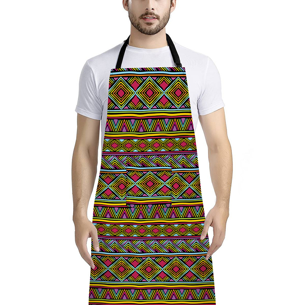 Colorful African Inspired Pattern Print Bib Apron With Pocket