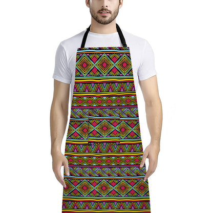 Colorful African Inspired Pattern Print Bib Apron With Pocket