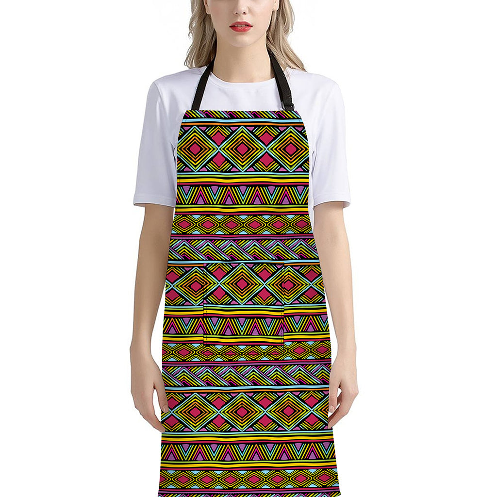 Colorful African Inspired Pattern Print Bib Apron With Pocket