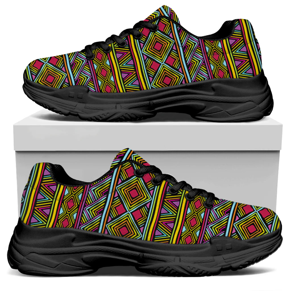 Colorful African Inspired Pattern Print Black Chunky Shoes