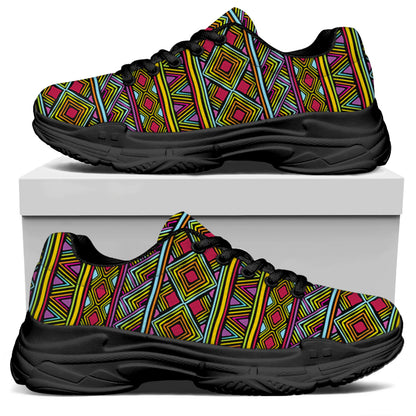 Colorful African Inspired Pattern Print Black Chunky Shoes