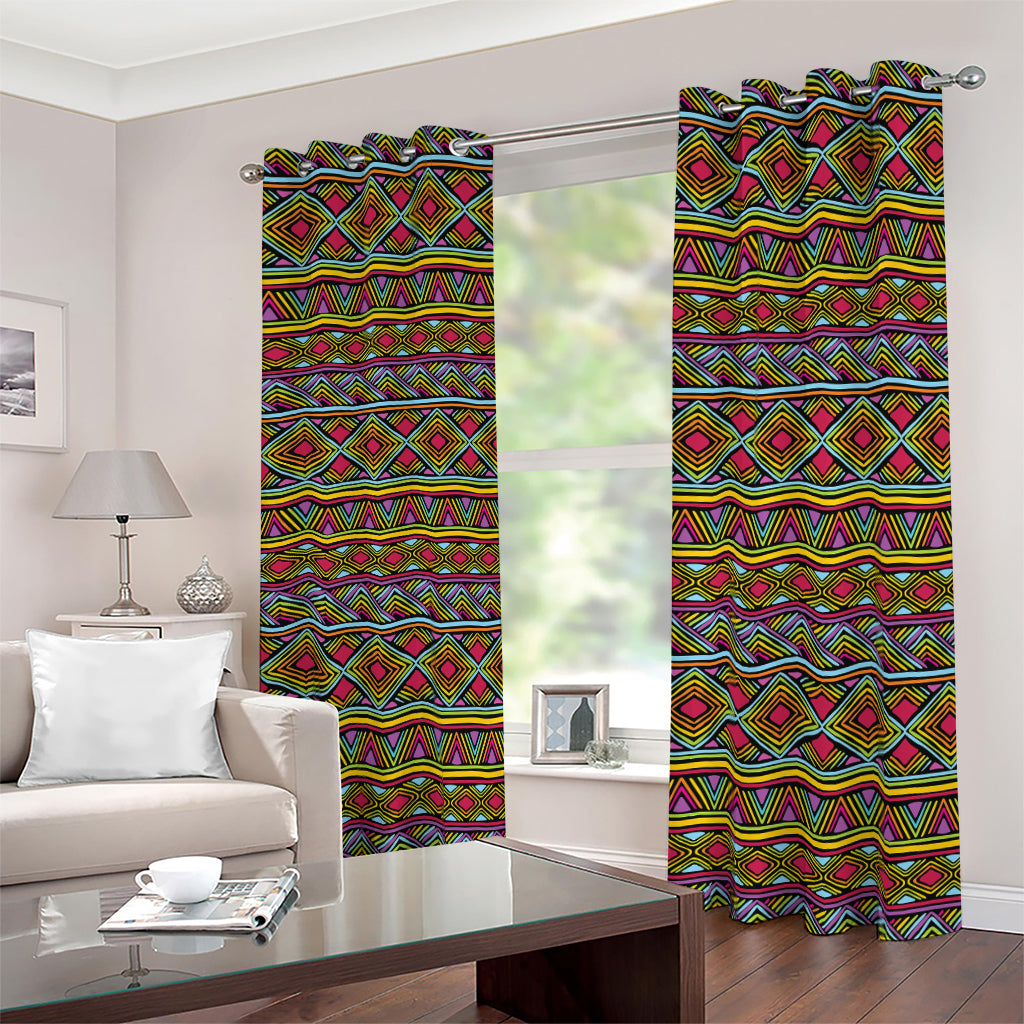 Colorful African Inspired Pattern Print Blackout Grommet Curtains