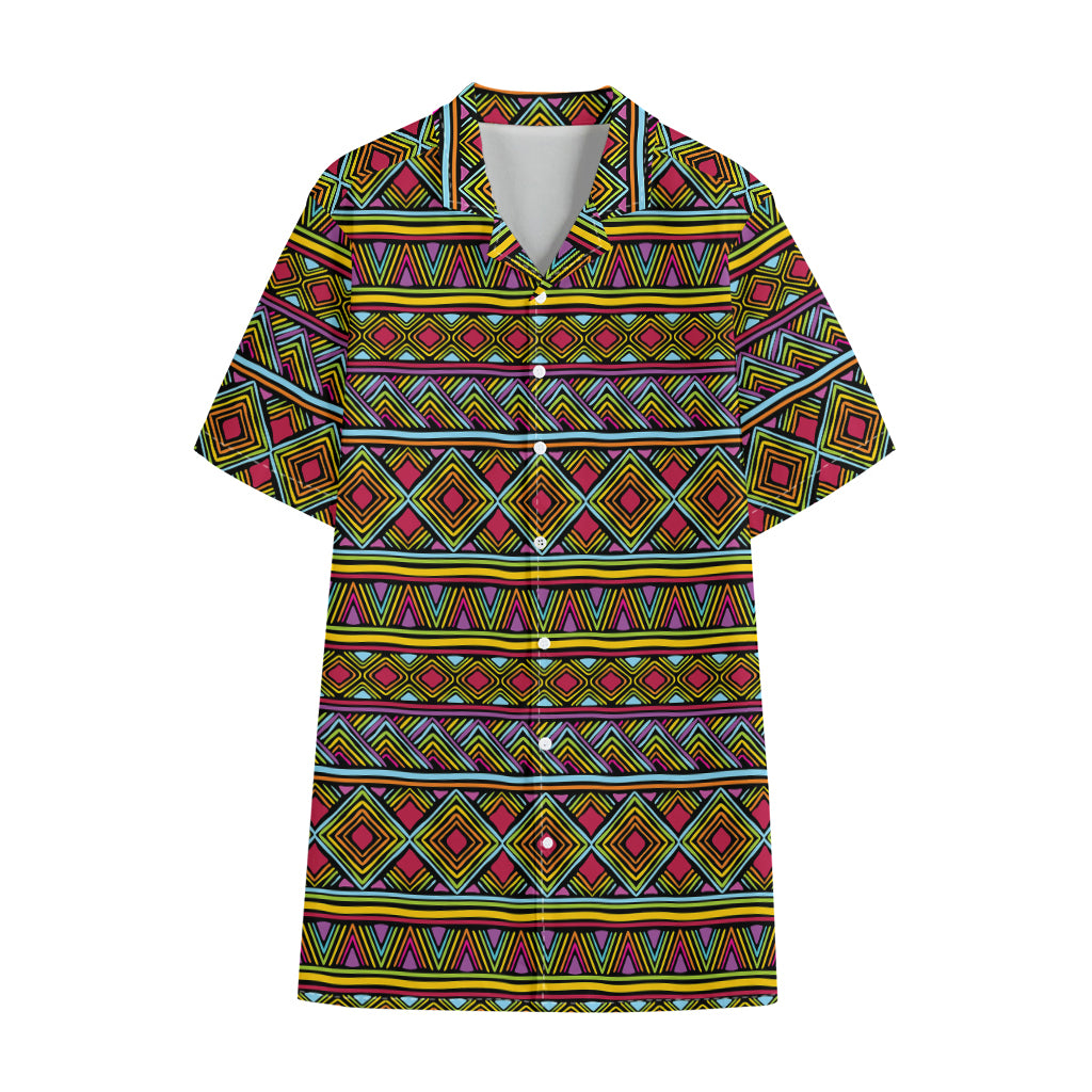 Colorful African Inspired Pattern Print Cotton Hawaiian Shirt