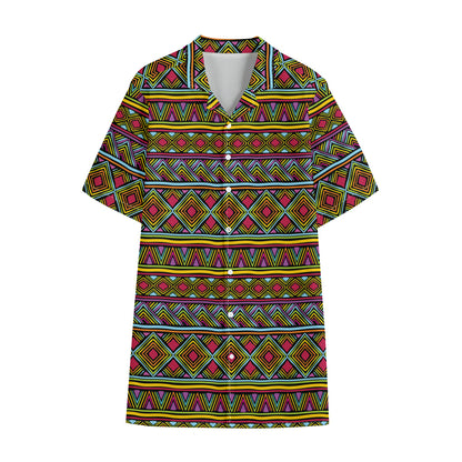 Colorful African Inspired Pattern Print Cotton Hawaiian Shirt