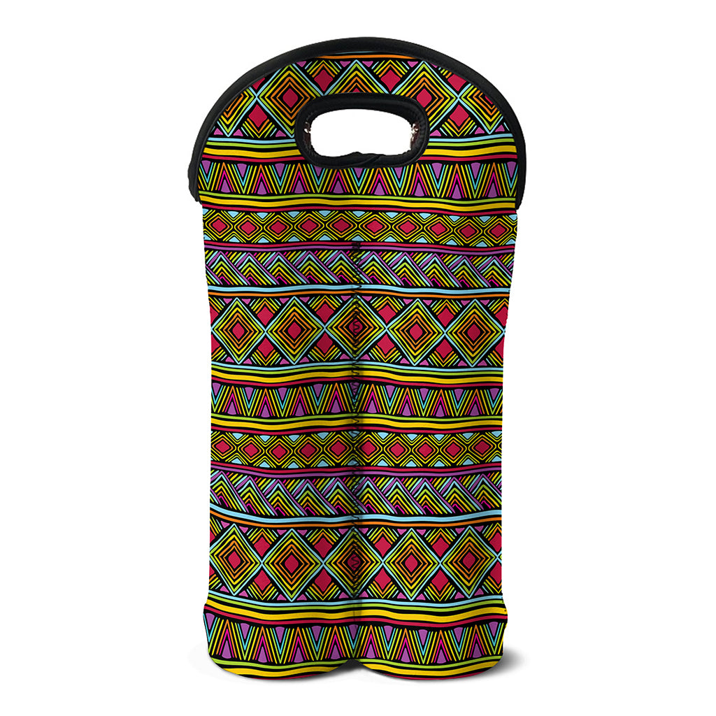 Colorful African Inspired Pattern Print Double Neoprene Wine Tote