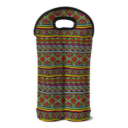 Colorful African Inspired Pattern Print Double Neoprene Wine Tote
