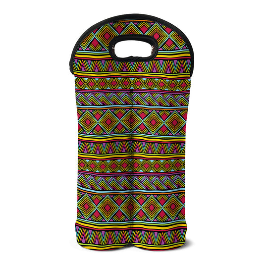 Colorful African Inspired Pattern Print Double Neoprene Wine Tote