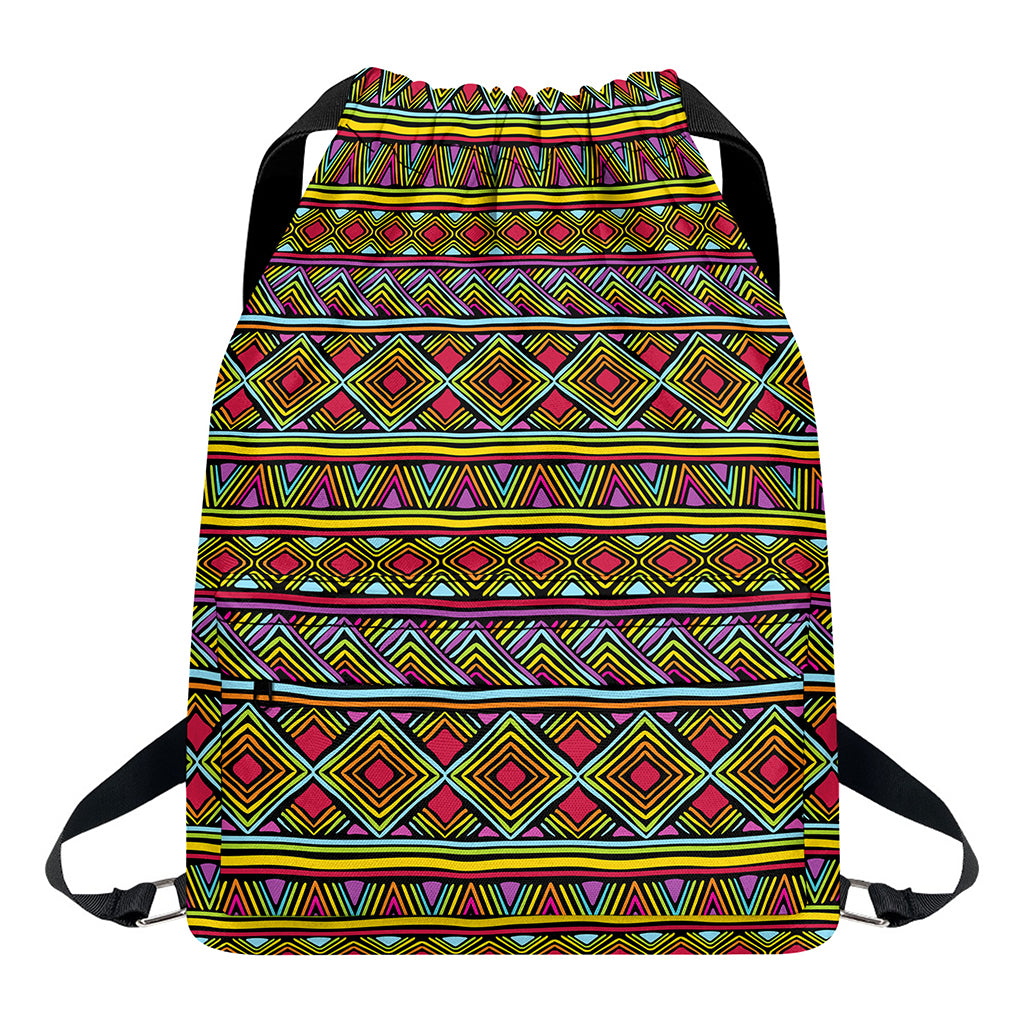 Colorful African Inspired Pattern Print Drawstring Backpack