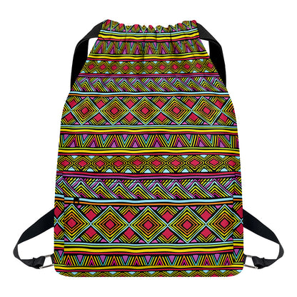 Colorful African Inspired Pattern Print Drawstring Backpack