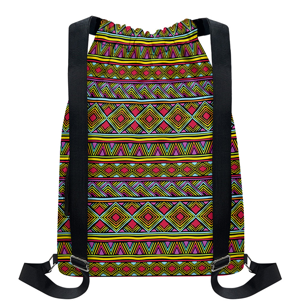 Colorful African Inspired Pattern Print Drawstring Backpack