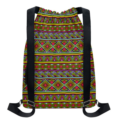 Colorful African Inspired Pattern Print Drawstring Backpack