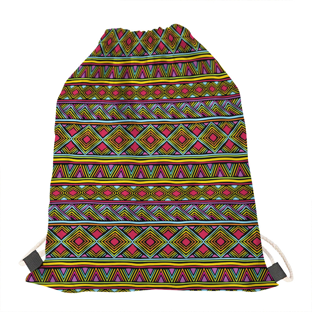 Colorful African Inspired Pattern Print Drawstring Bag