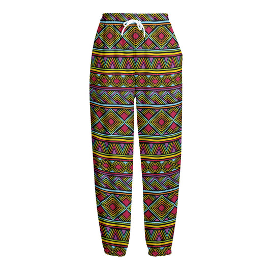 Colorful African Inspired Pattern Print Fleece Lined Knit Pants