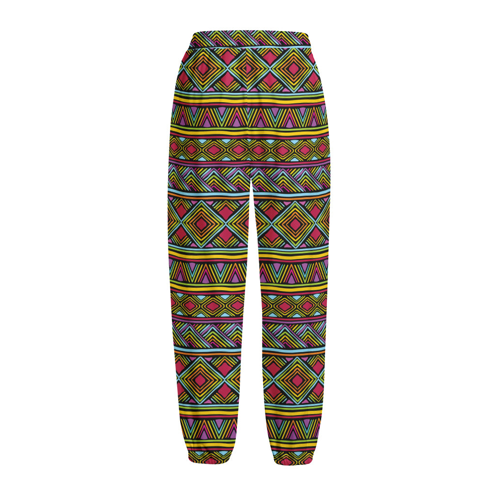 Colorful African Inspired Pattern Print Fleece Lined Knit Pants