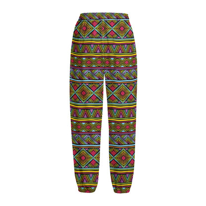 Colorful African Inspired Pattern Print Fleece Lined Knit Pants