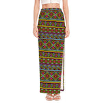 Colorful African Inspired Pattern Print High Slit Maxi Skirt