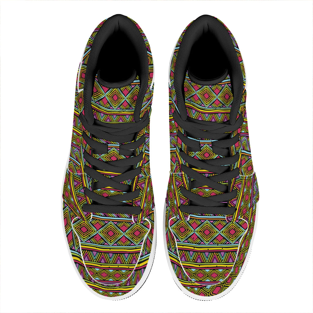 Colorful African Inspired Pattern Print High Top Leather Sneakers