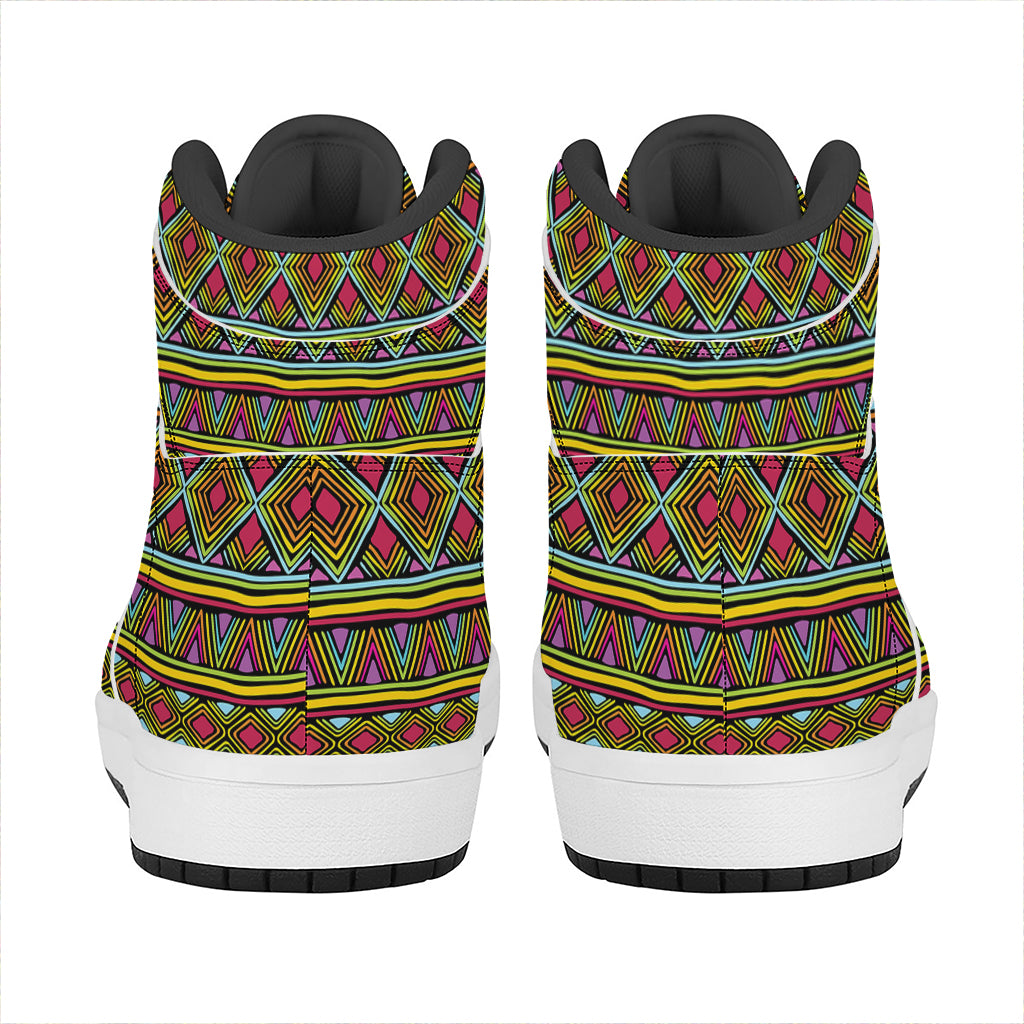 Colorful African Inspired Pattern Print High Top Leather Sneakers