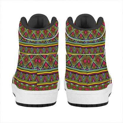 Colorful African Inspired Pattern Print High Top Leather Sneakers