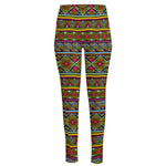 Colorful African Inspired Pattern Print High-Waisted Pocket Leggings