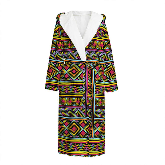 Colorful African Inspired Pattern Print Hooded Bathrobe