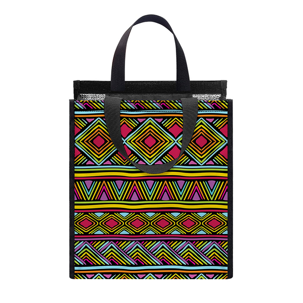 Colorful African Inspired Pattern Print Insulated Lunch Tote