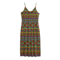 Colorful African Inspired Pattern Print Jersey Midi Cami Dress