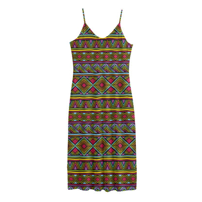 Colorful African Inspired Pattern Print Jersey Midi Cami Dress