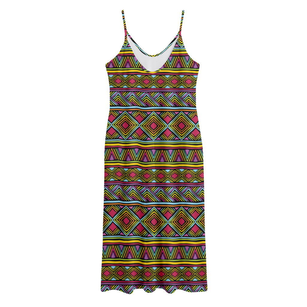 Colorful African Inspired Pattern Print Jersey Midi Cami Dress