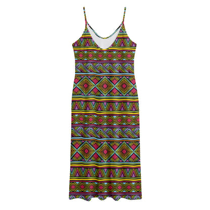 Colorful African Inspired Pattern Print Jersey Midi Cami Dress
