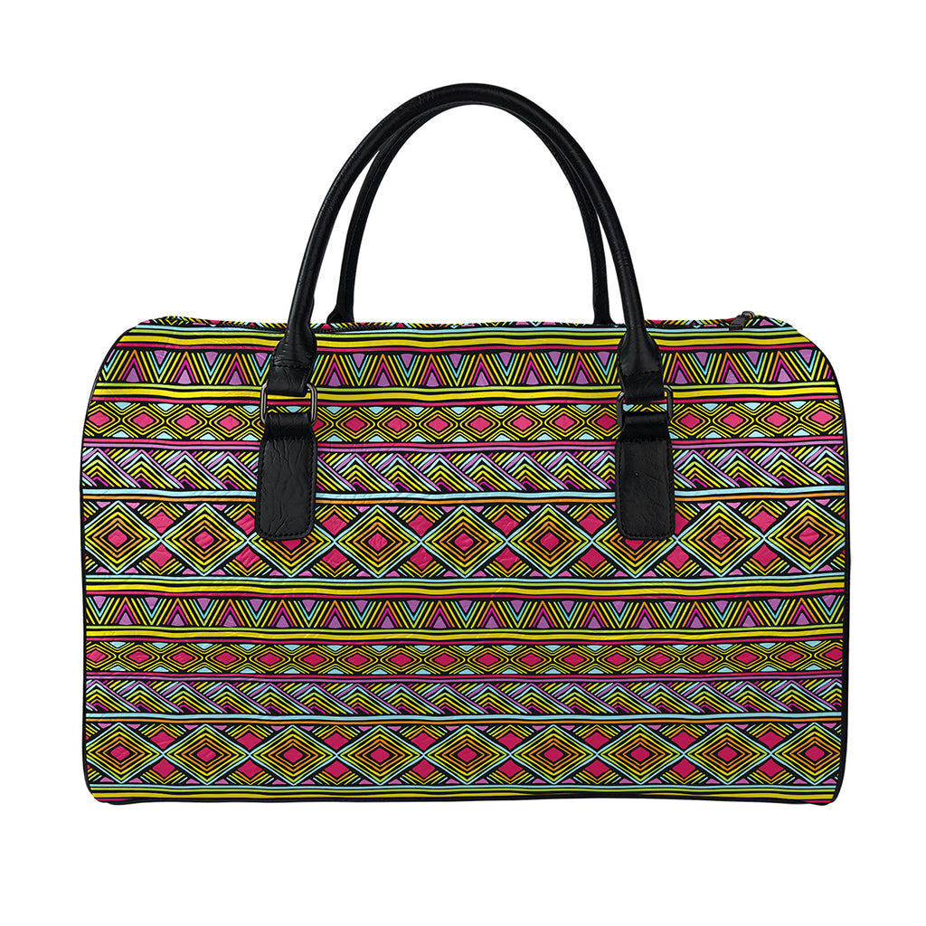 Colorful African Inspired Pattern Print Leather Duffle Bag