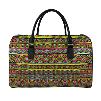 Colorful African Inspired Pattern Print Leather Duffle Bag