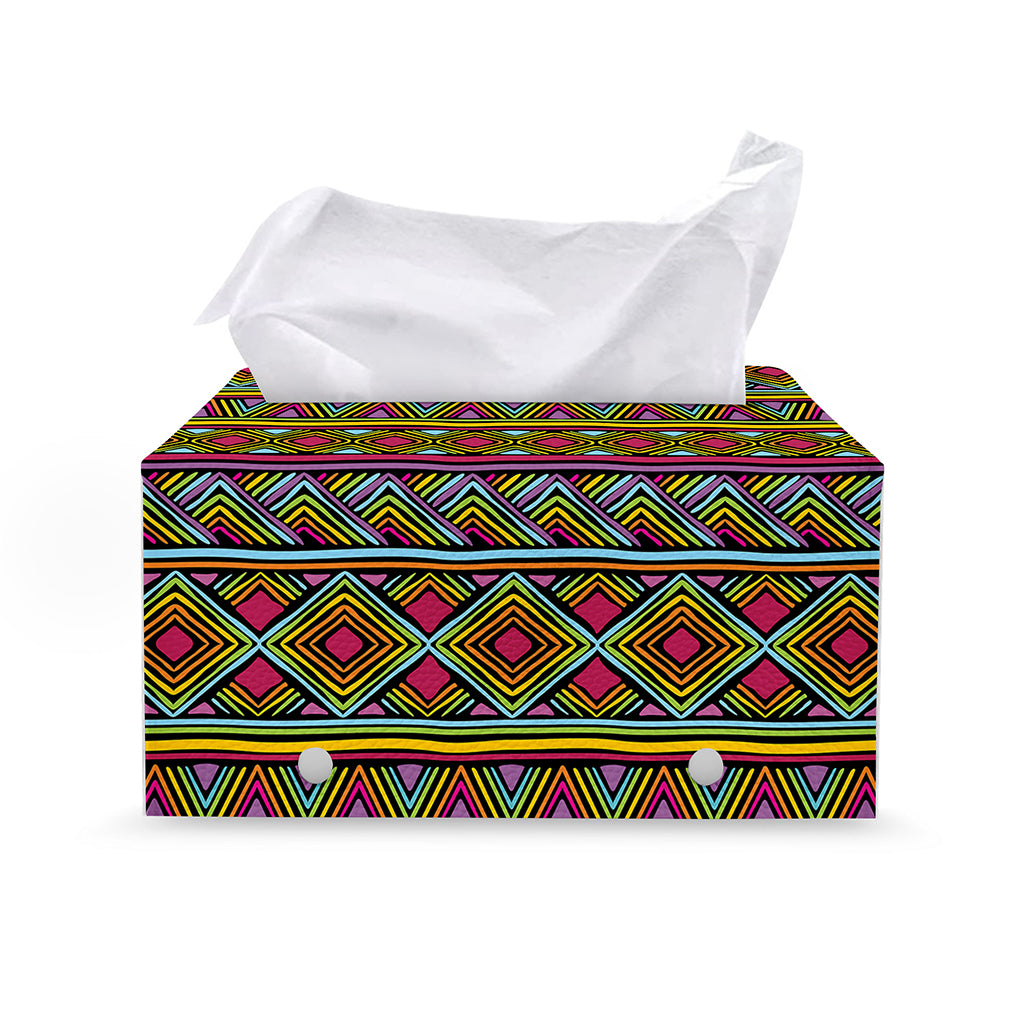 Colorful African Inspired Pattern Print Leather Tissue Box Cover