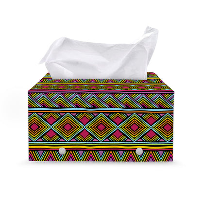 Colorful African Inspired Pattern Print Leather Tissue Box Cover