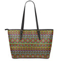 Colorful African Inspired Pattern Print Leather Tote Bag With Zipper