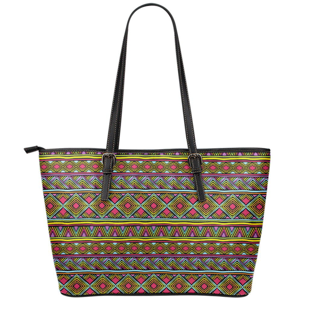 Colorful African Inspired Pattern Print Leather Tote Bag