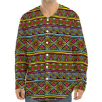 Colorful African Inspired Pattern Print Long Sleeve Baseball Jersey