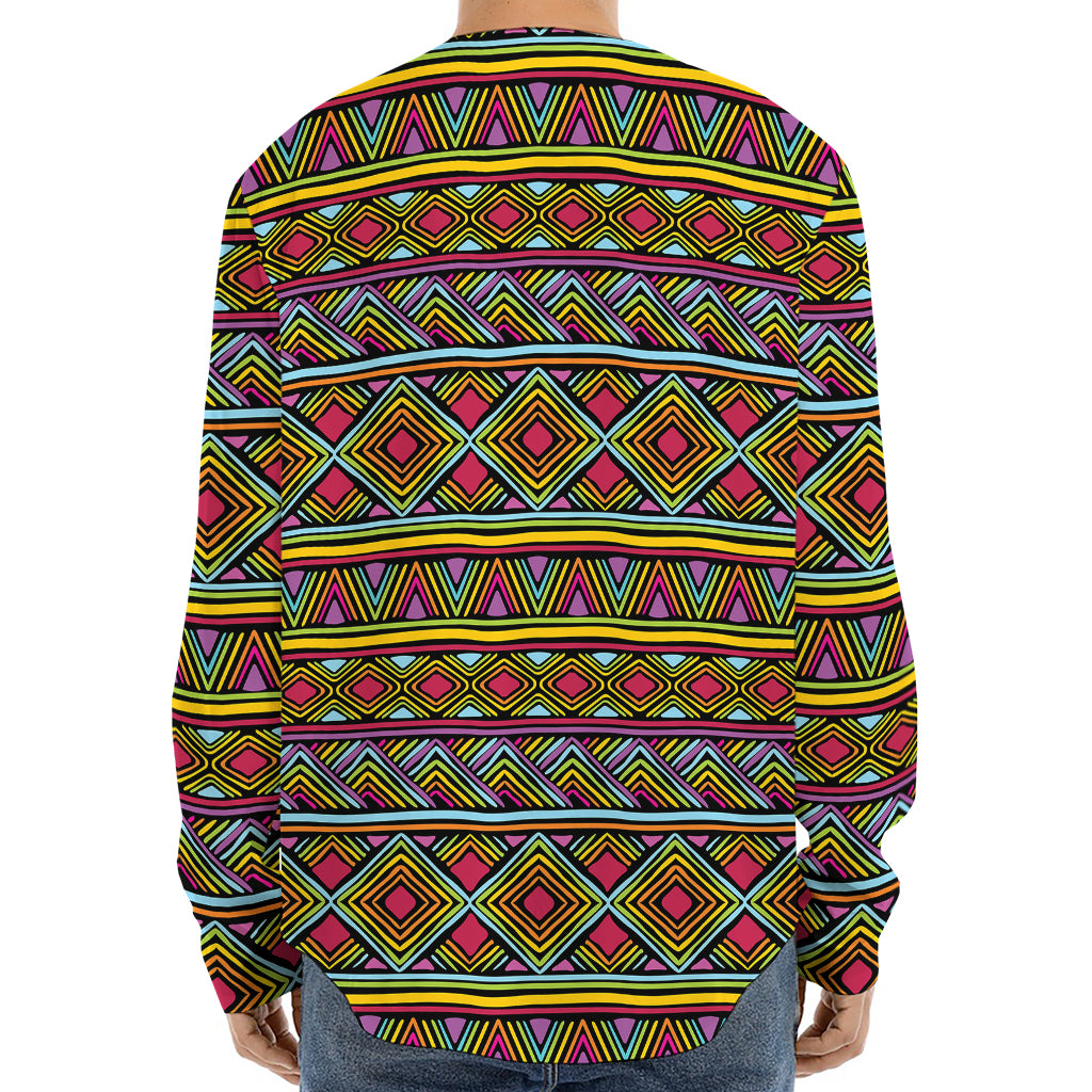 Colorful African Inspired Pattern Print Long Sleeve Baseball Jersey