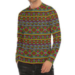 Colorful African Inspired Pattern Print Men's Long Sleeve Rash Guard