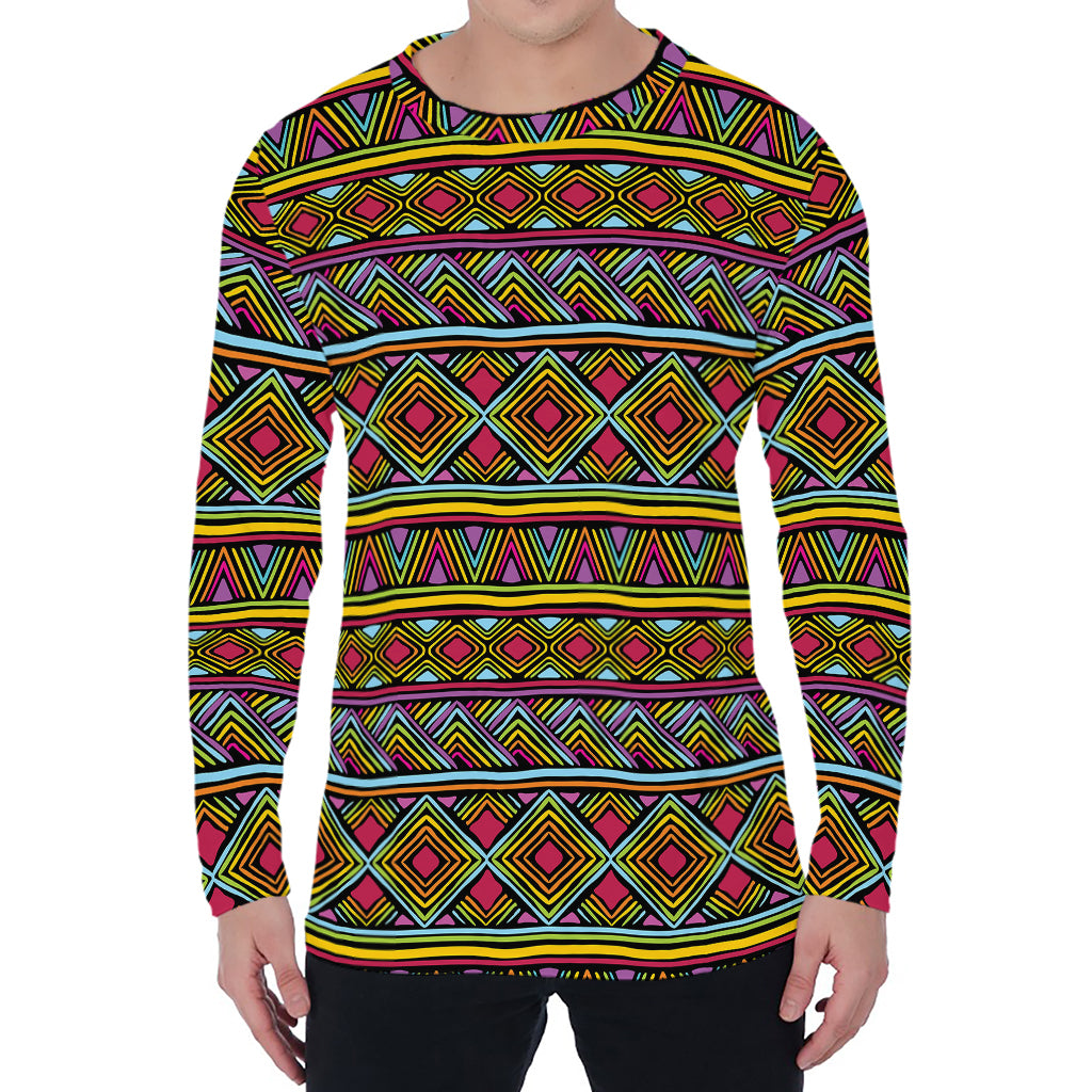 Colorful African Inspired Pattern Print Men's Long Sleeve T-Shirt