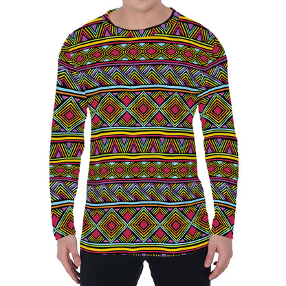 Colorful African Inspired Pattern Print Men's Long Sleeve T-Shirt