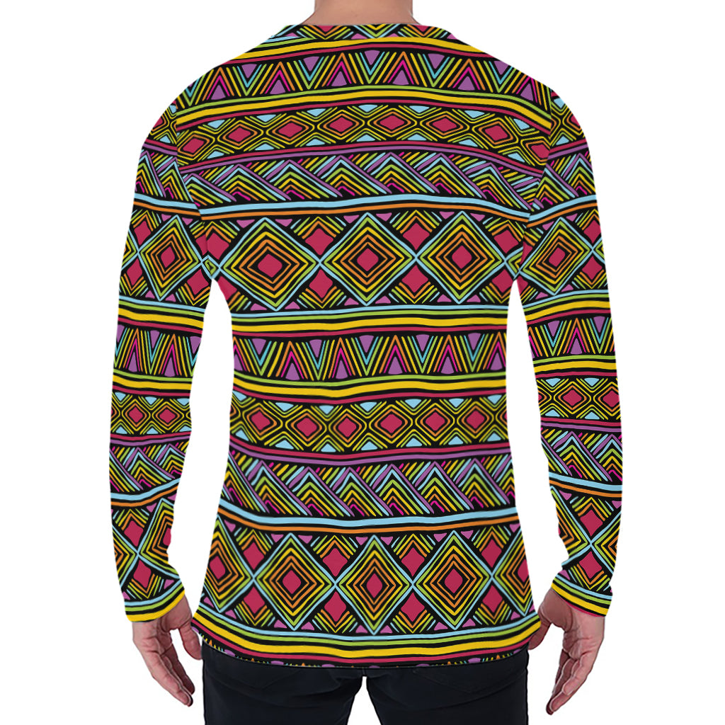 Colorful African Inspired Pattern Print Men's Long Sleeve T-Shirt