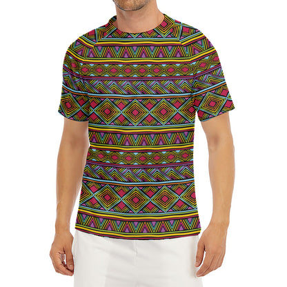 Colorful African Inspired Pattern Print Men's Short Sleeve Rash Guard