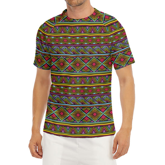 Colorful African Inspired Pattern Print Men's Short Sleeve Rash Guard